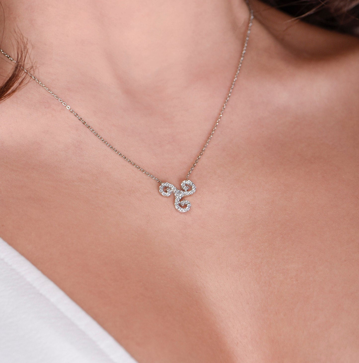Diamond Triskelion Necklace,Real Gold Triple Spiral Necklace,Triskel Necklace,Birthday Gift,Minimal Diamond Necklace, Gift For Mom