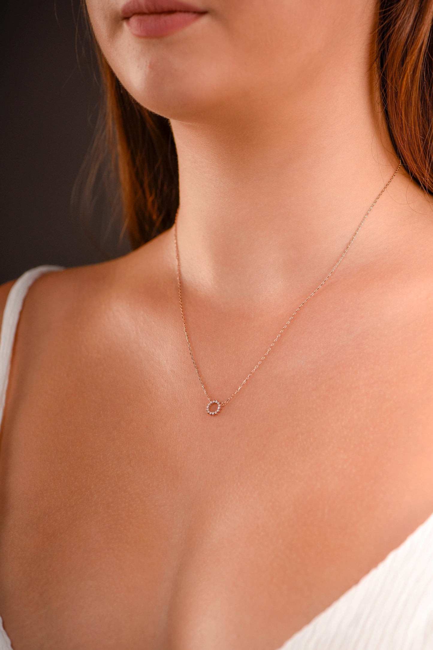 14K Yellow Gold Sunburst Diamond Necklace - Dainty Circle Pendant Gift for Her
