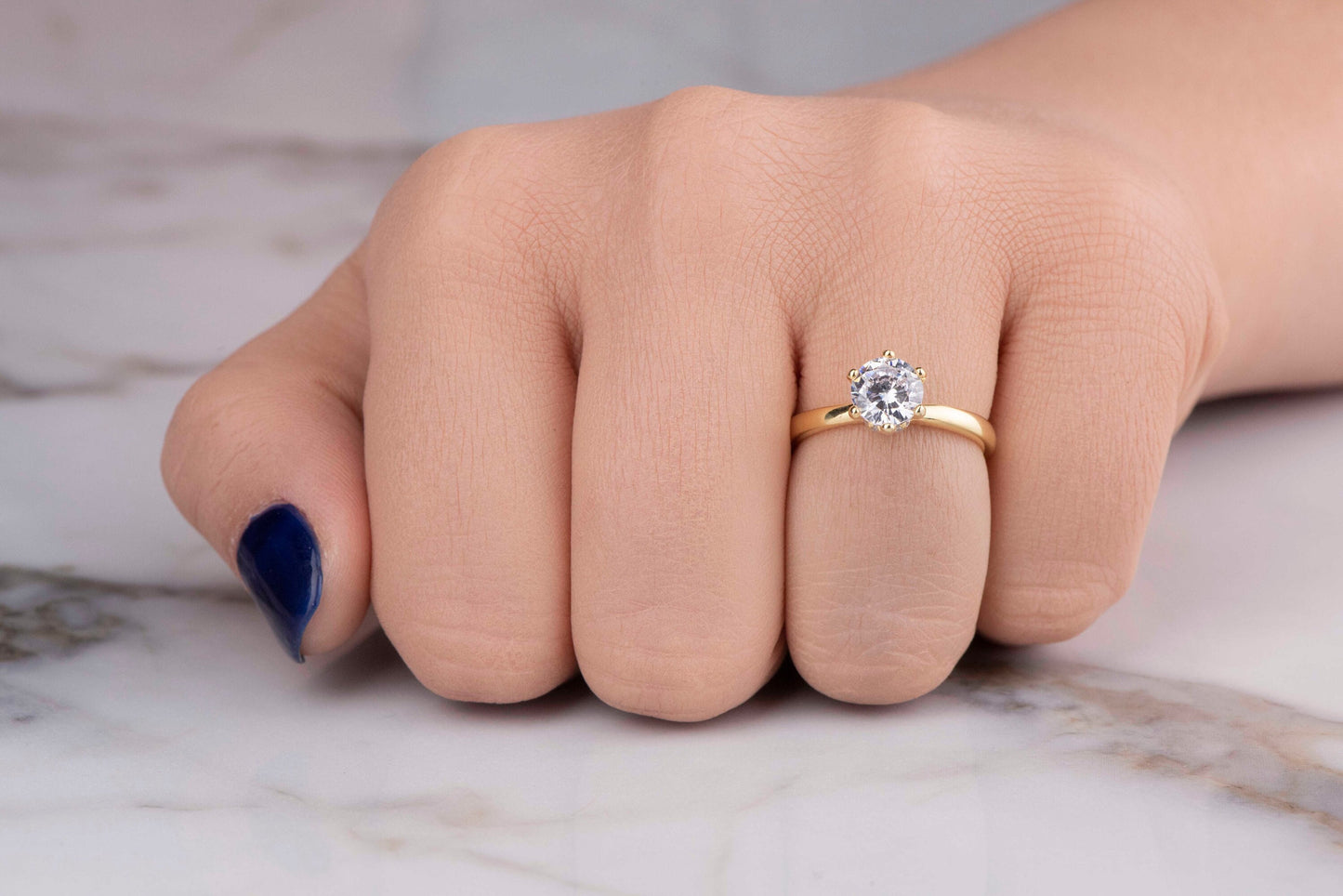 Round Moissanite Solitaire Engagement Ring – 1.00ct, 14K Yellow Gold, Handmade Classic Ring, GIA Certified Stone