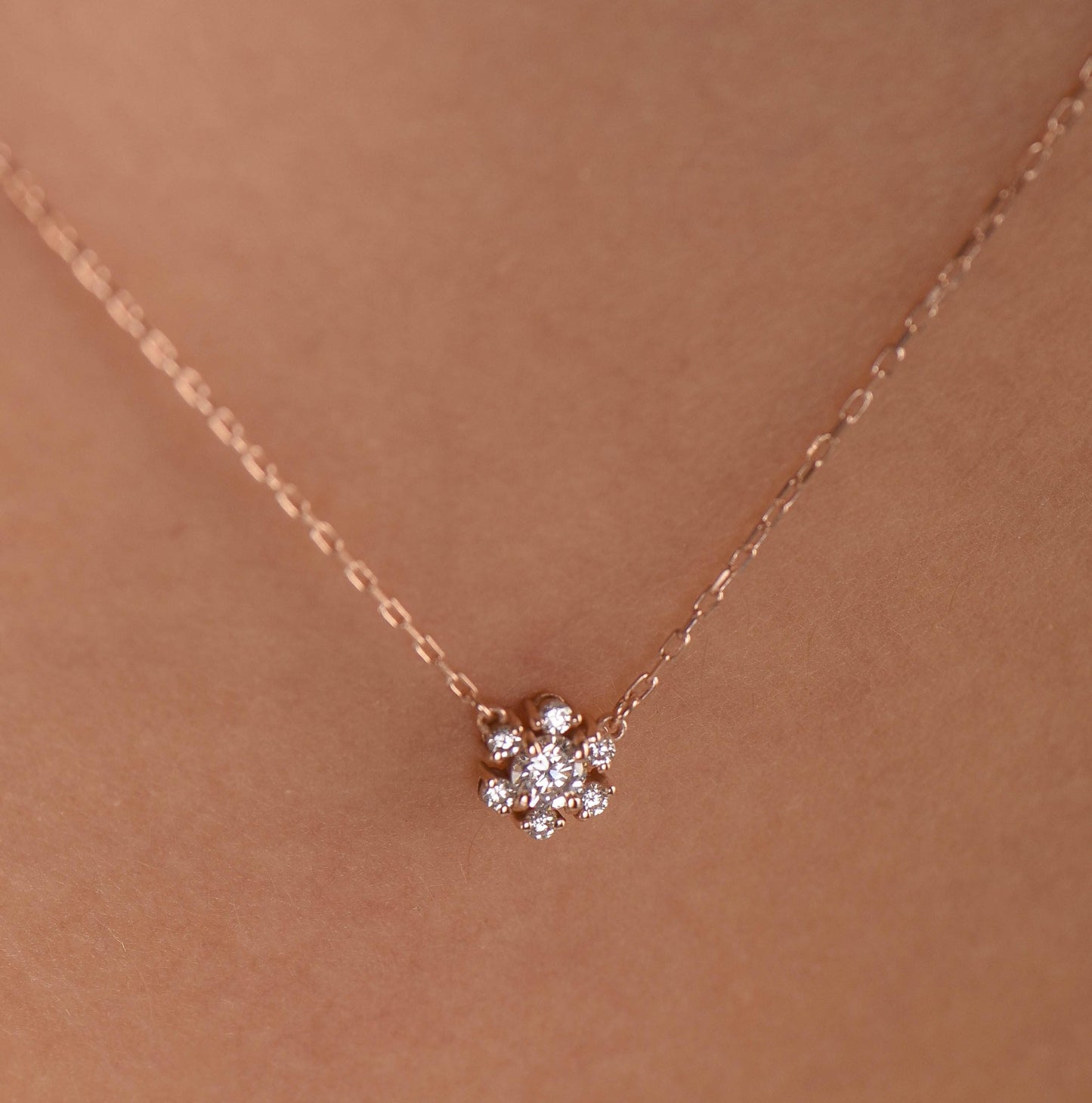 14K Gold Snowflake Diamond Necklace - Dainty Winter Pendant Gift for Her