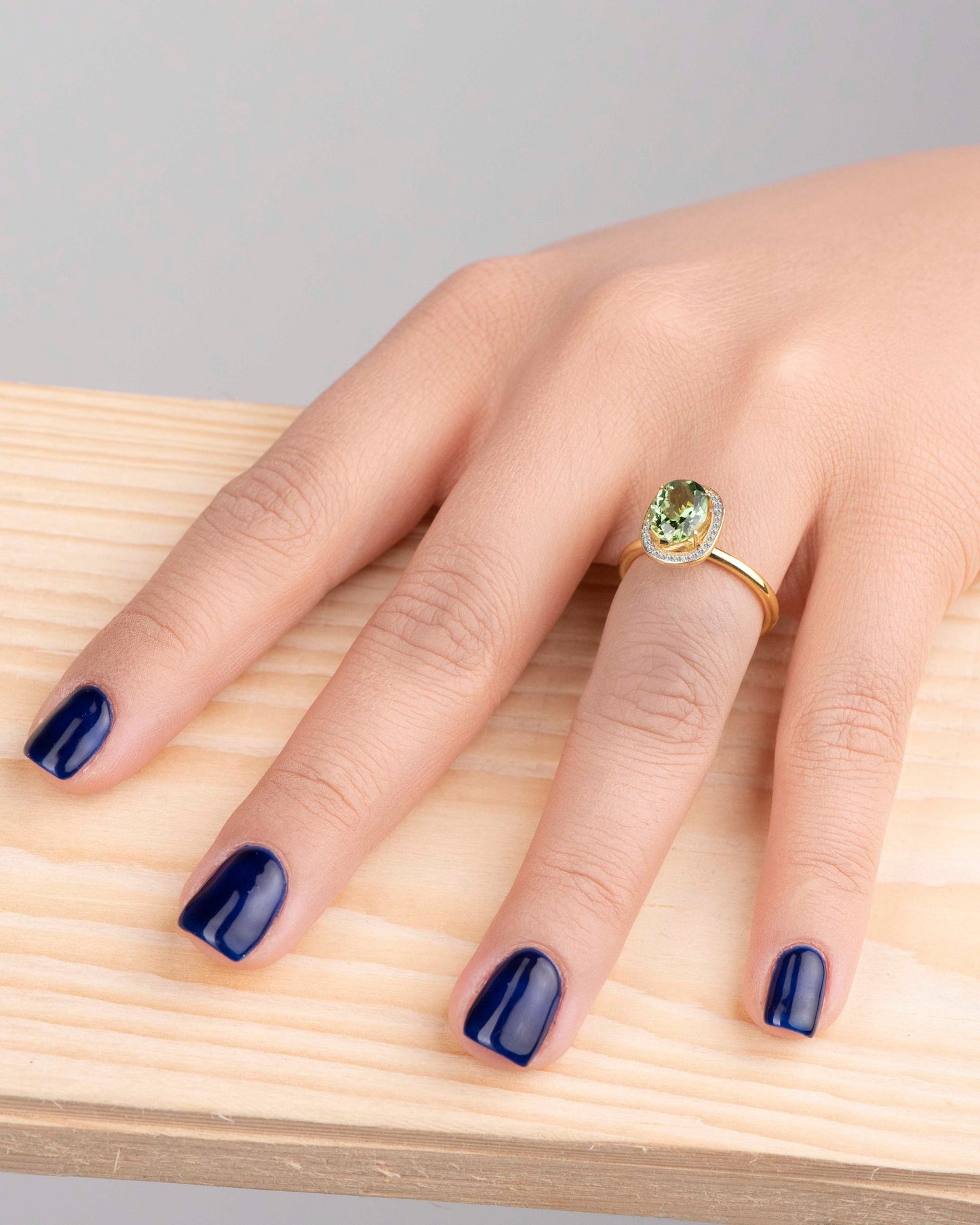 Vintage Oval Cut Peridot and Diamond Ring in 14k Solid Gold – August Birthstone Halo Ring for Her