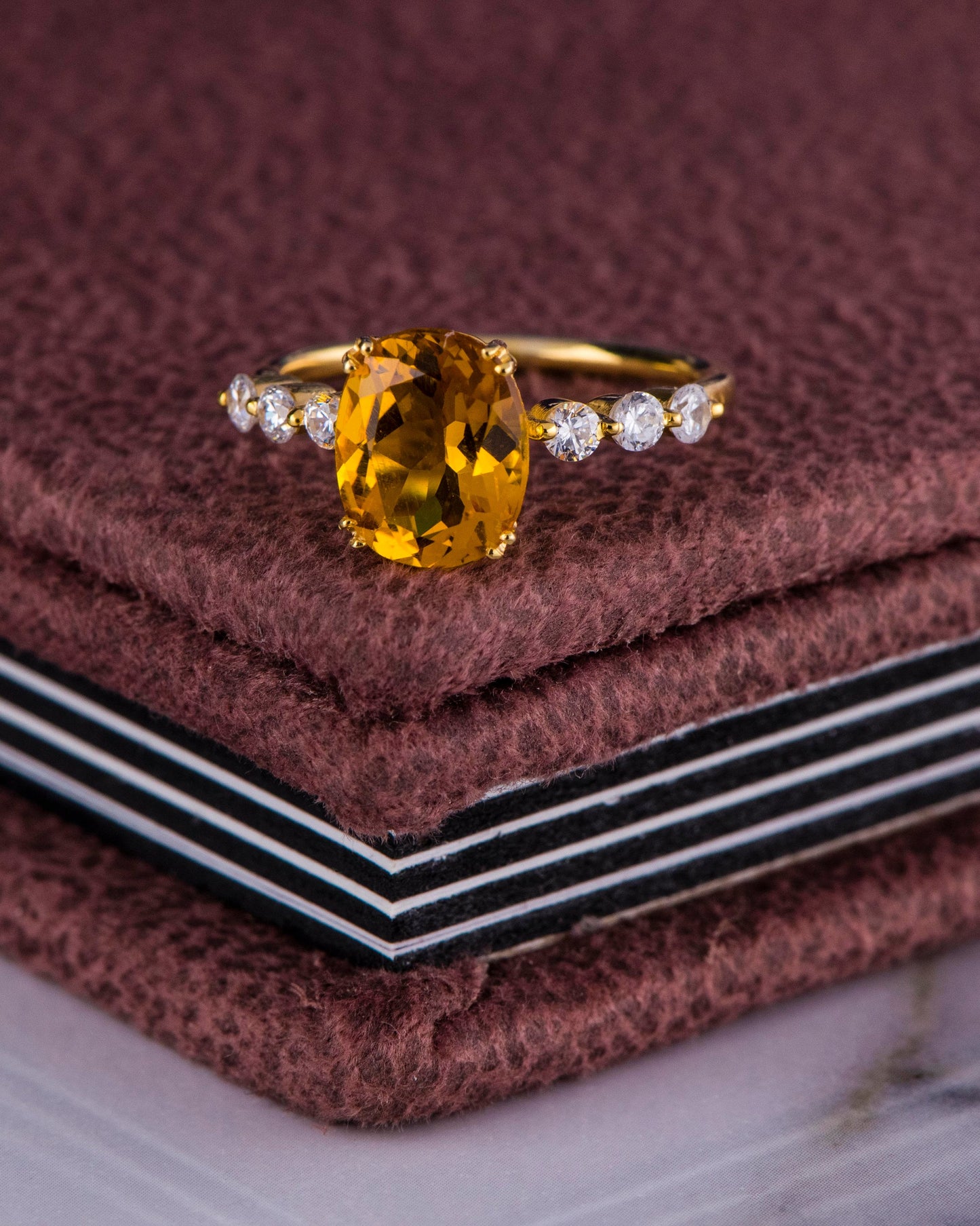 Oval Citrine and Diamond Ring in 14k Gold – Yellow Gemstone Engagement or Mother’s Day Ring