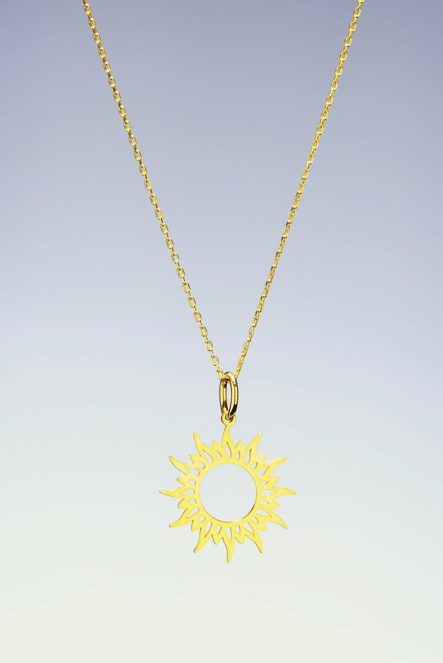 Sun Symbol Necklace / 14K Yellow Gold Sun Necklace/Planet Symbols Charm Pendant/Sun Symbol Charm/Christmas Gift Necklace/X-mas Gift Necklace