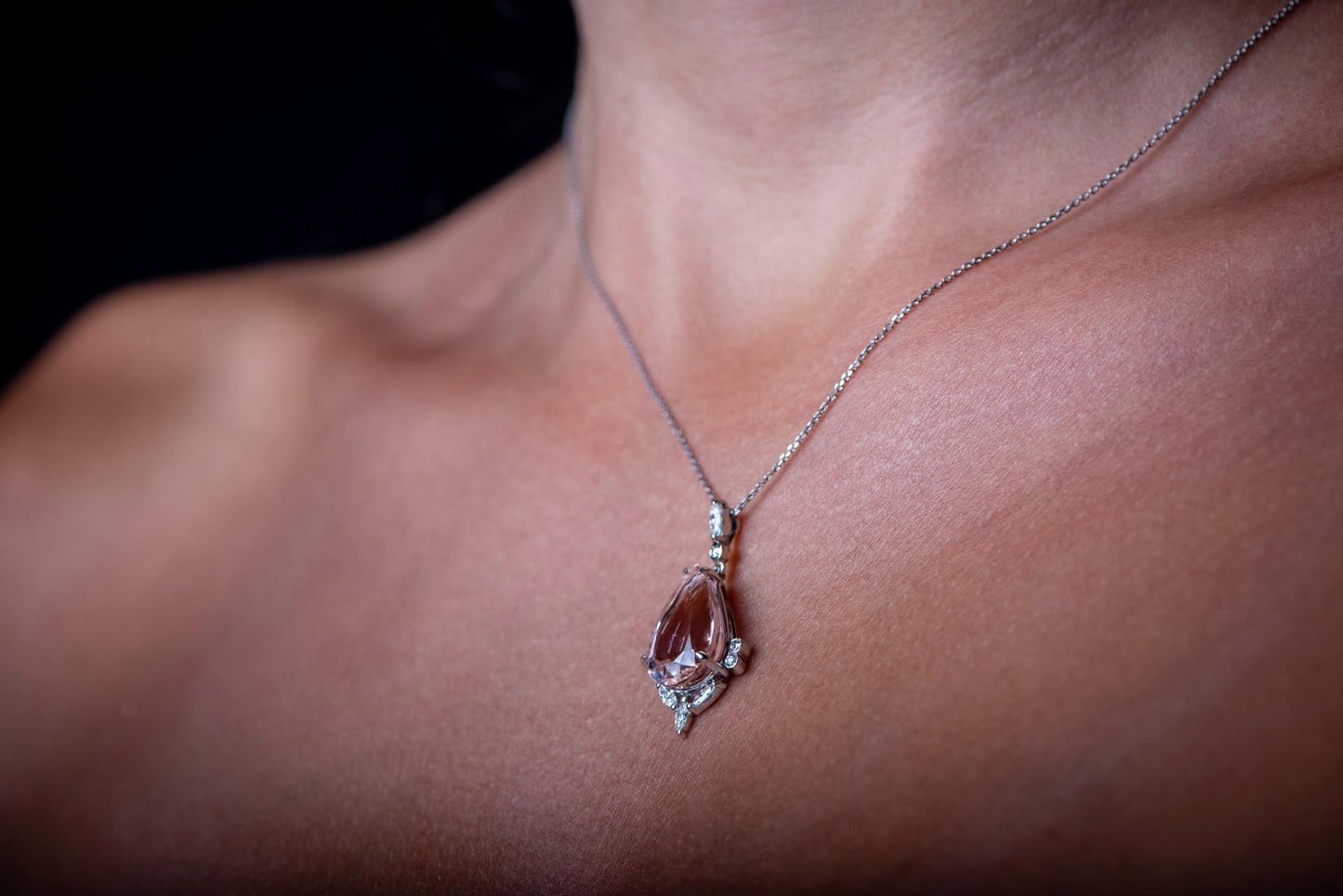 14K Rose Gold Morganite and Diamond Pendant Necklace - Natural 11.56ct Pear Cut Morganite Jewelry for Anniversary and Wedding Gifts