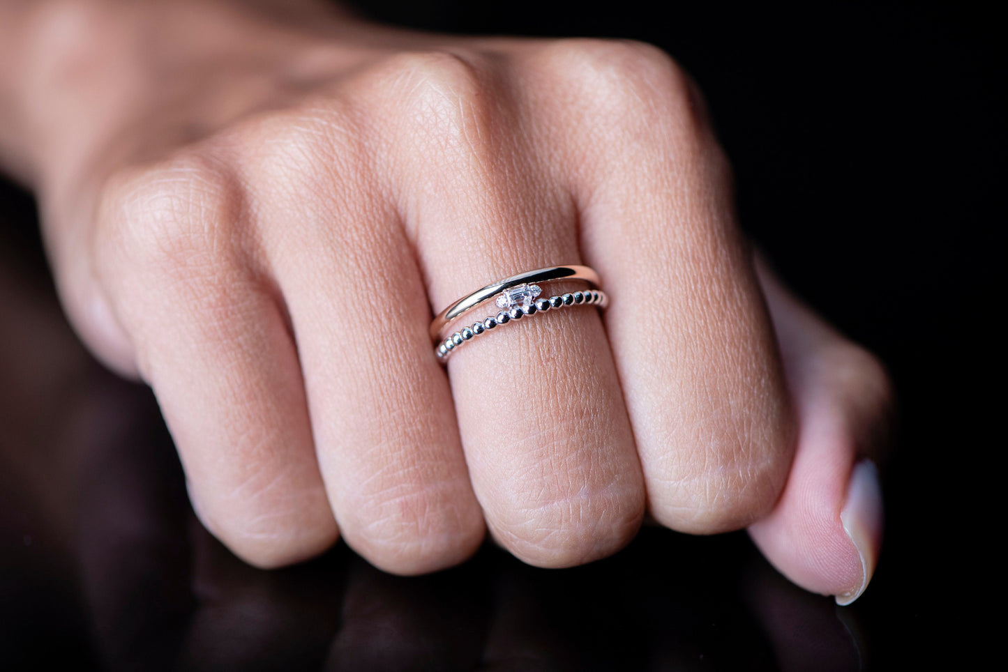 Baguette Diamond Ring,Double Band Baguette Diamond Wedding Ring Made of Rose and White Gold,Luxurious and Chic,Gift For MOM