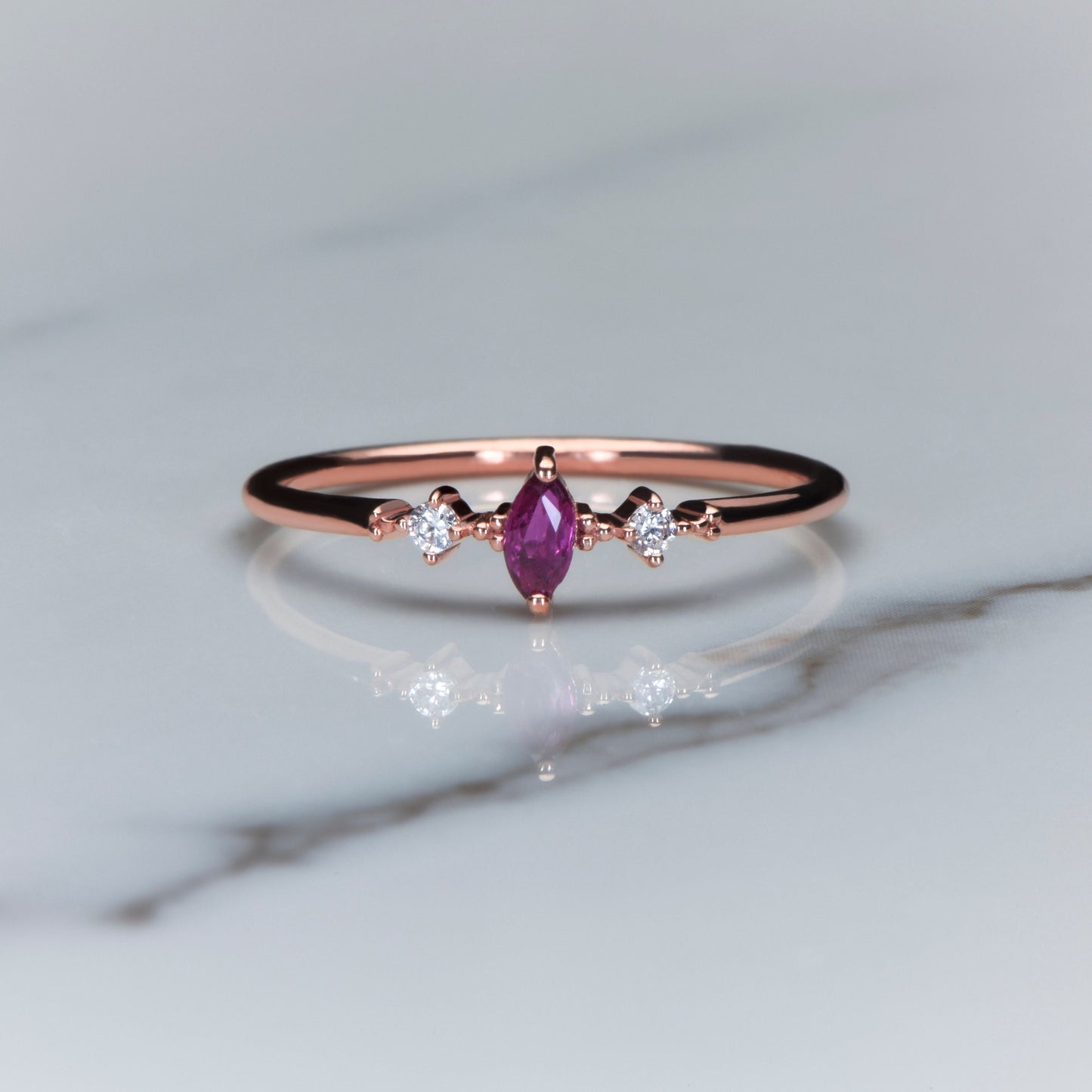 Customizable Ruby Marquise Ring – 8K 14K 18K Gold Minimal Birthstone Jewelry Gift for Her