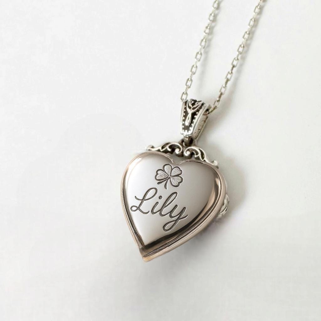 Engraved Heart Locket Necklace with Custom Photo & Text, Sterling Silver or Gold, Handcrafted Floral Etched Memorial Pendant, Gift for Her