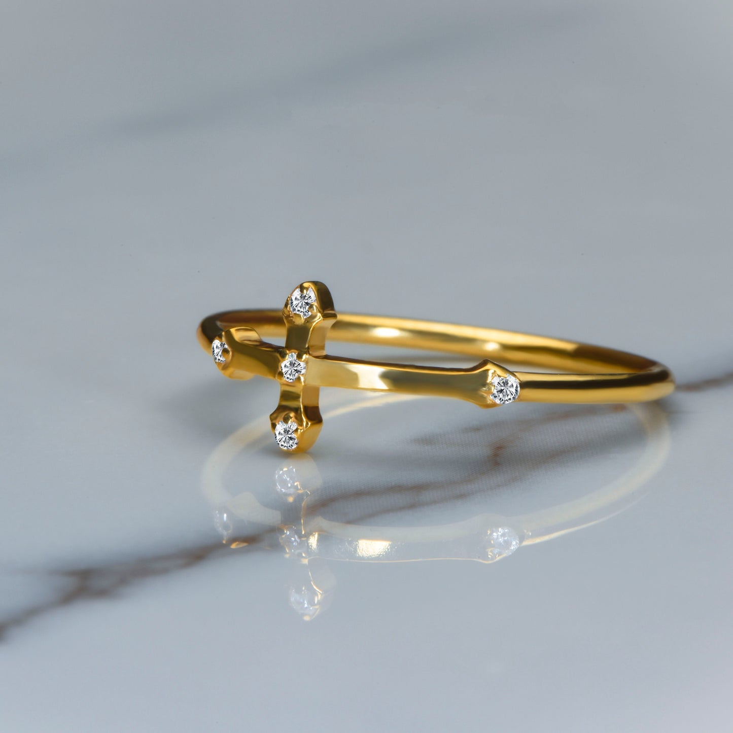 Solid 14K Gold Cross Ring – Minimalist Diamond Cross Ring, Christian Fine Jewelry