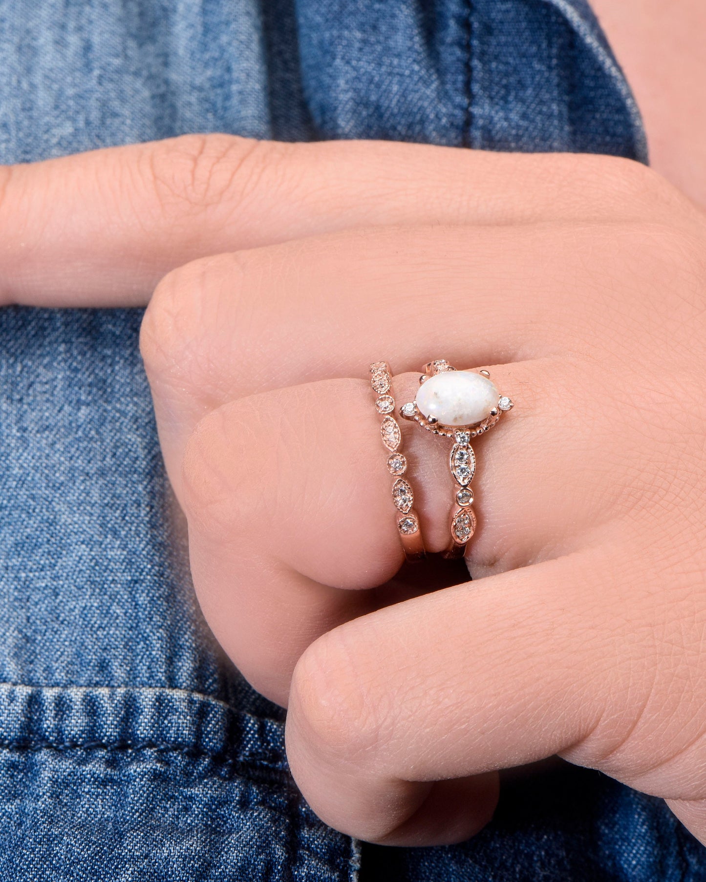 14K Gold Vintage Ring,Vintage Moissanite Wedding Ring,14K Rose Gold Stacking Band with Diamond Engagement, Gift For Mom