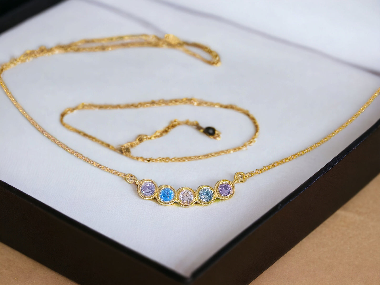 Solid Gold Birthstone Necklace, Personalized Birthstone Necklace, Bridesmaid gift,Birthday Gift, Birthstone Jewelry,Mother's Day Gift