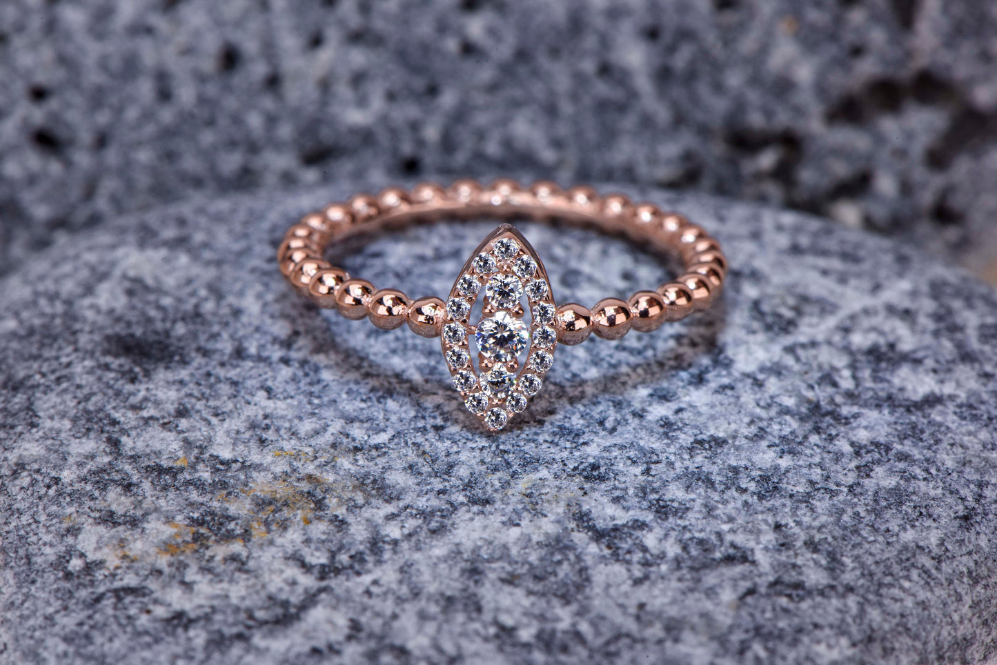 14K Gold Marquise Diamond Ring with Round Accents, Dainty Engagement Ring, Minimalist Gift for Special Occasions