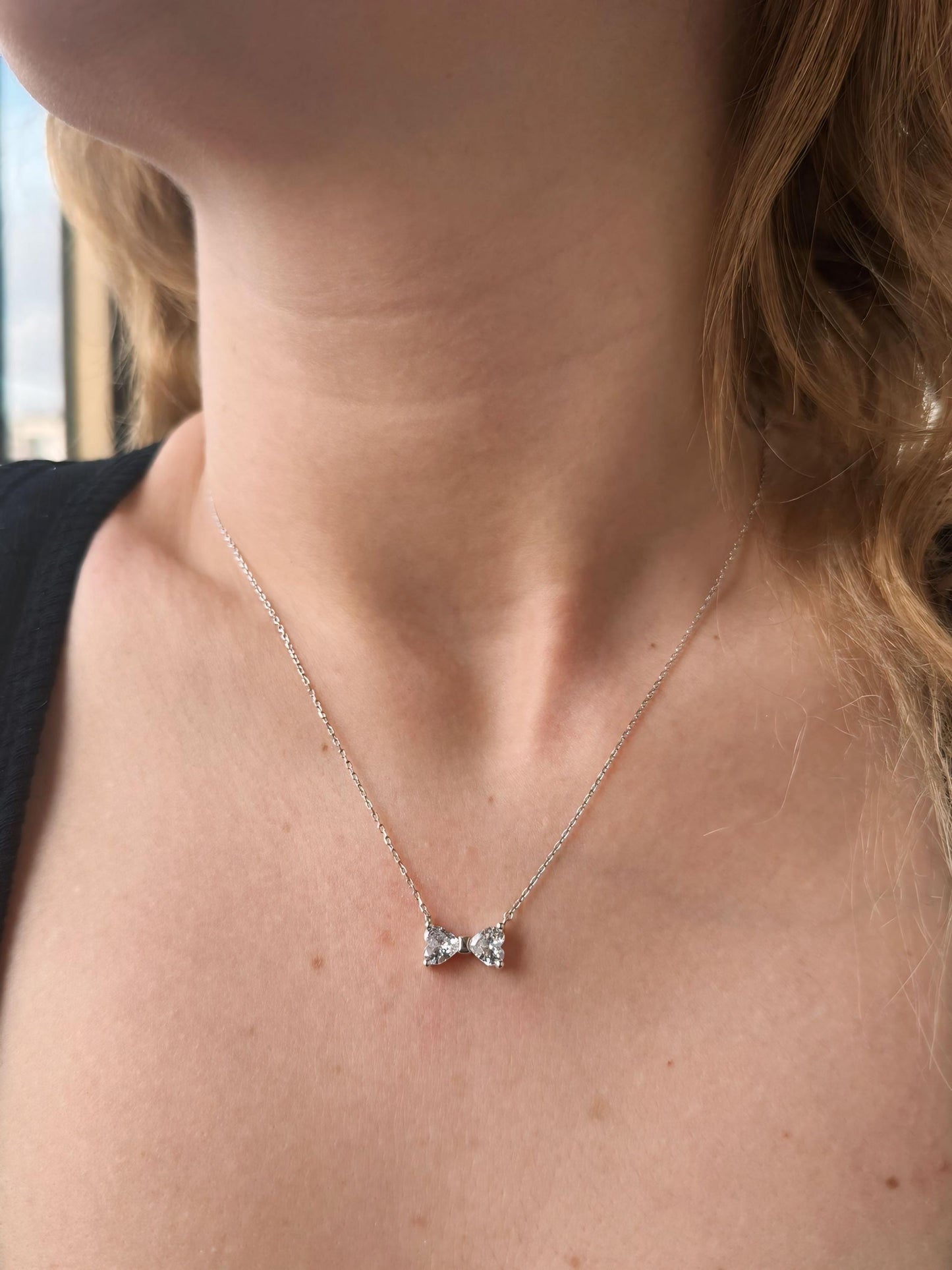 Bow Tie Necklace, Gold or Silver available Ribbon Bow Tie Necklace, Personalized Stone Bow Tie Necklace, Cute Anniversary Gift
