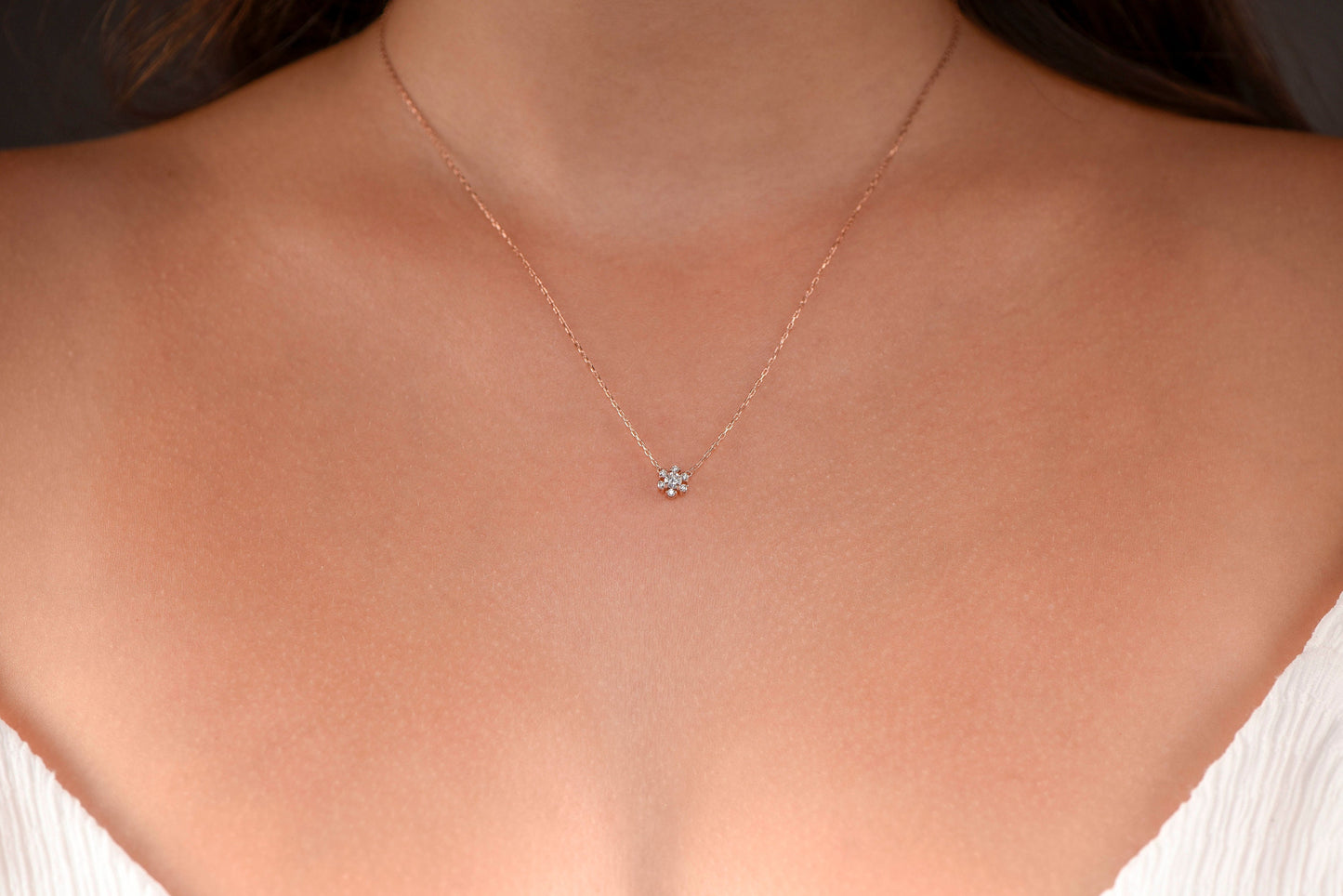 14K Gold Snowflake Diamond Necklace - Dainty Winter Pendant Gift for Her