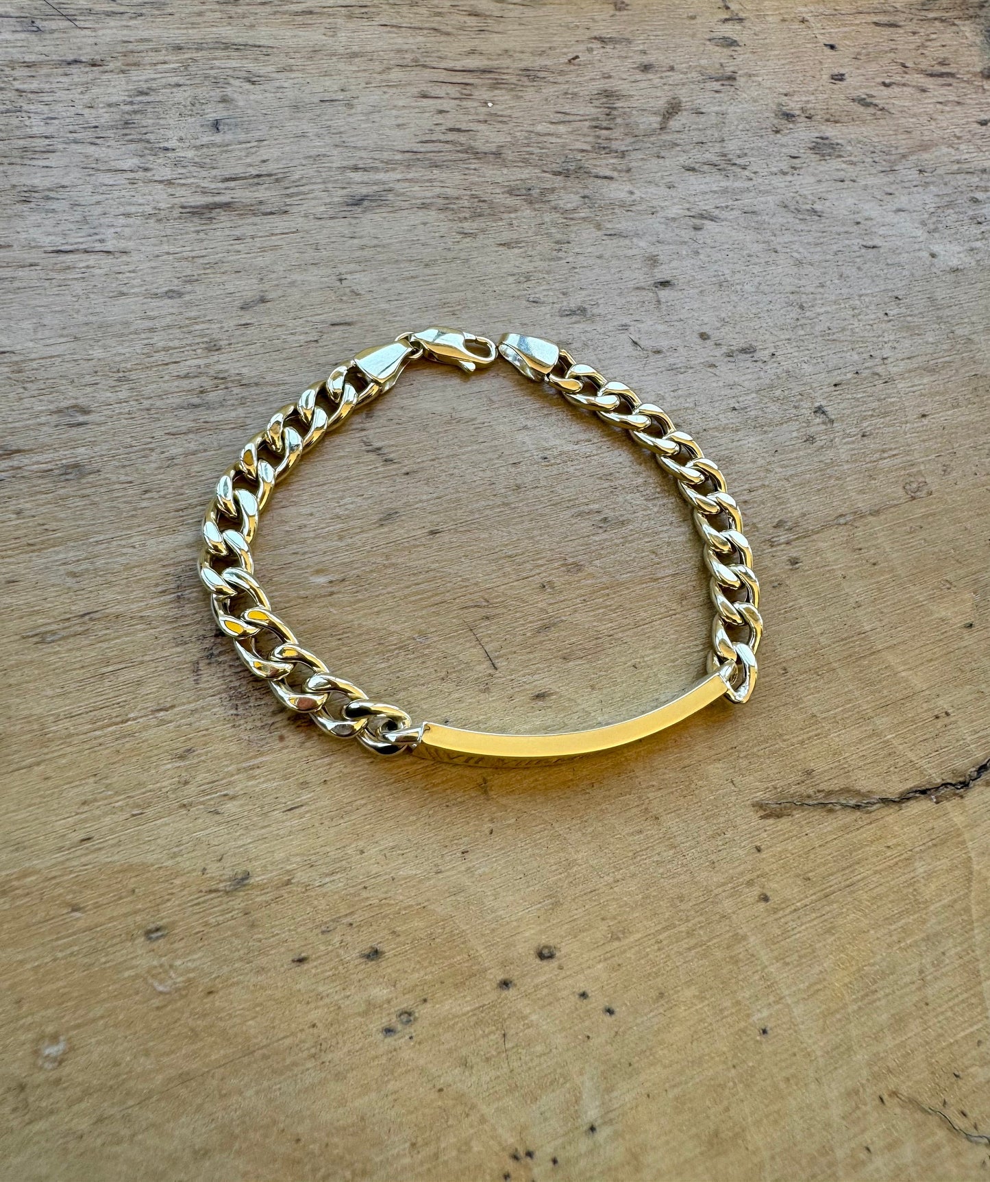 14K Gold ID Bracelet, Name Date Bar Cuban Link Bracelet, Personalized Engraved Bar Gold Bracelet,Valentine’s Day Gift,Gift for Love
