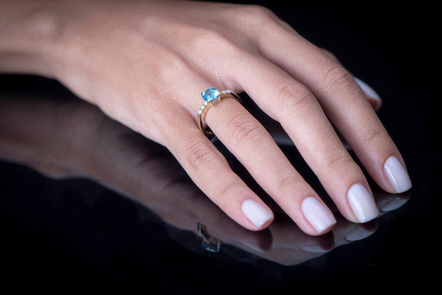 Aquamarine and Diamond Ring in 14k Gold – Cushion Cut Blue Gemstone Engagement or Mother’s Day Gift