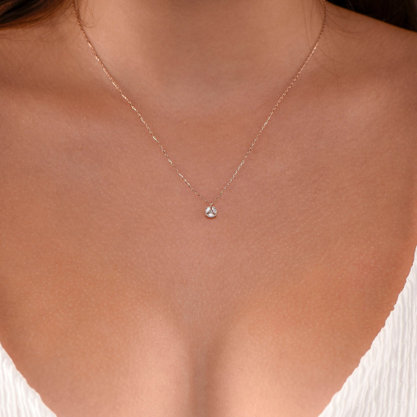 14K Rose Gold White Sapphire Necklace - Marquise Cut Cluster Pendant for Her