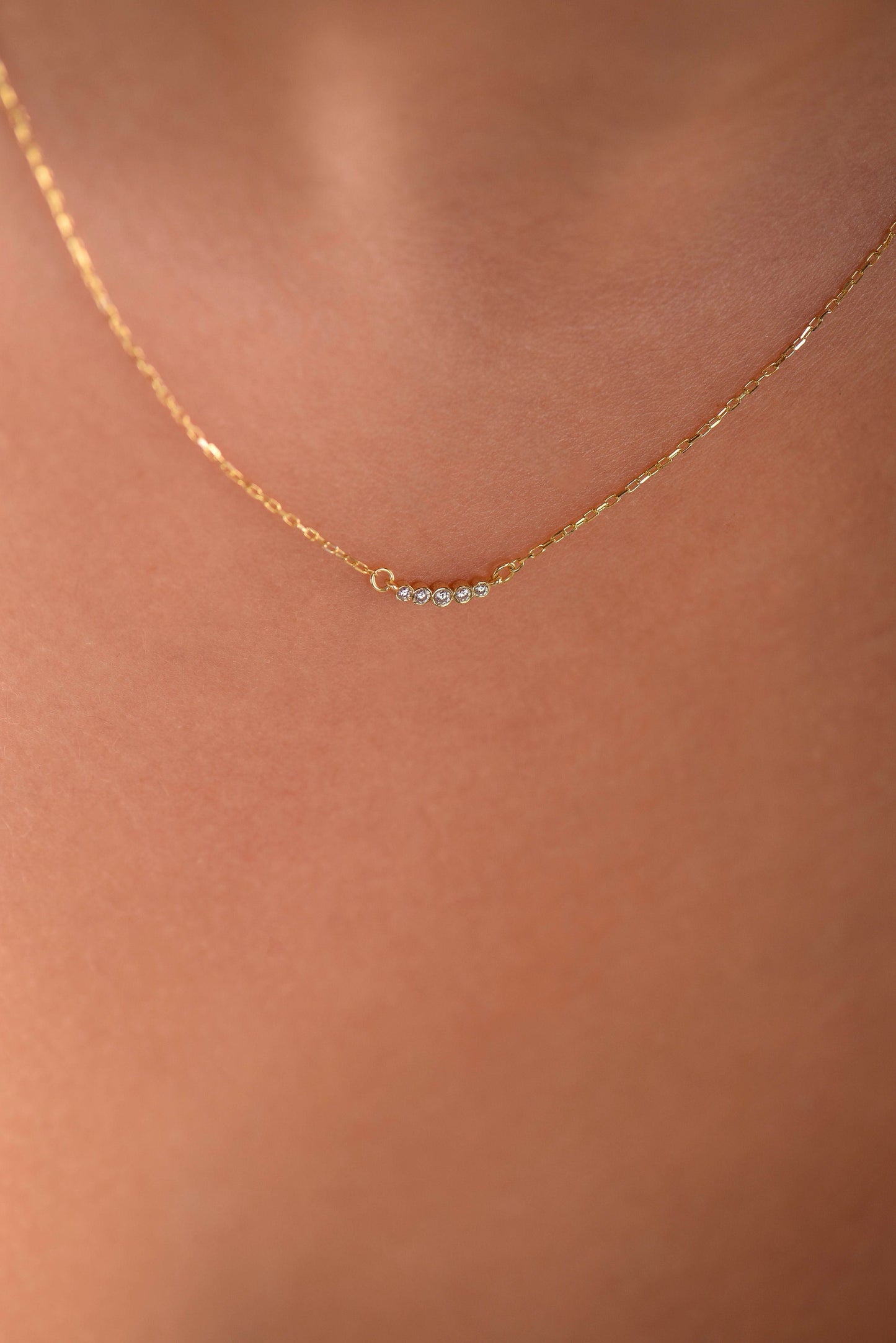 14K Yellow Gold Diamond Bar Necklace - Dainty Minimalist Pendant for Her