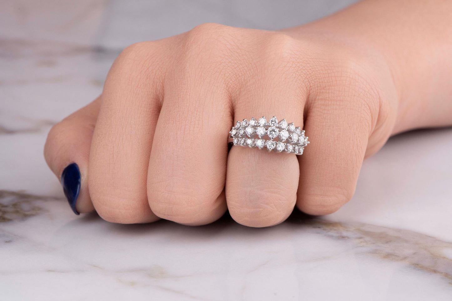 18K White Gold Diamond Wide Band Ring, 1.30Ct Natural Conflict-Free Diamonds, Wedding Anniversary Engagement Gift, Luxury Handmade Jewelry
