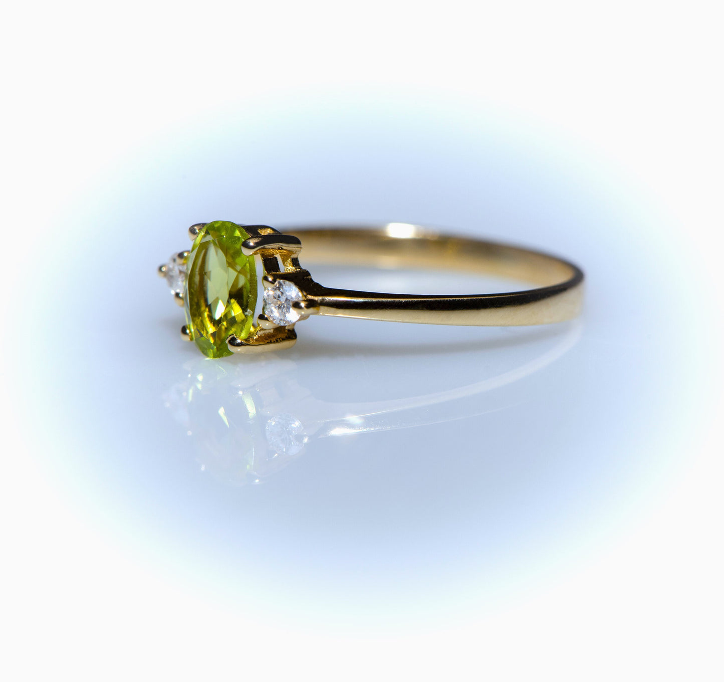 Oval Peridot and Diamond Ring in 14k Gold – August Birthstone Engagement or Gift Ring