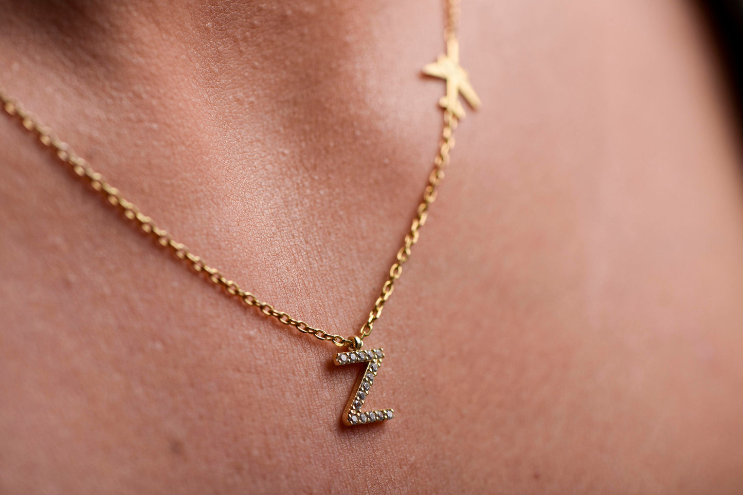 Elegant Solid Gold Airplane Chain Letter Pendant-Unique Aviation Jewelry-Pilot and Stewardess Necklace-Sky Necklace-Christmas Gift Necklace