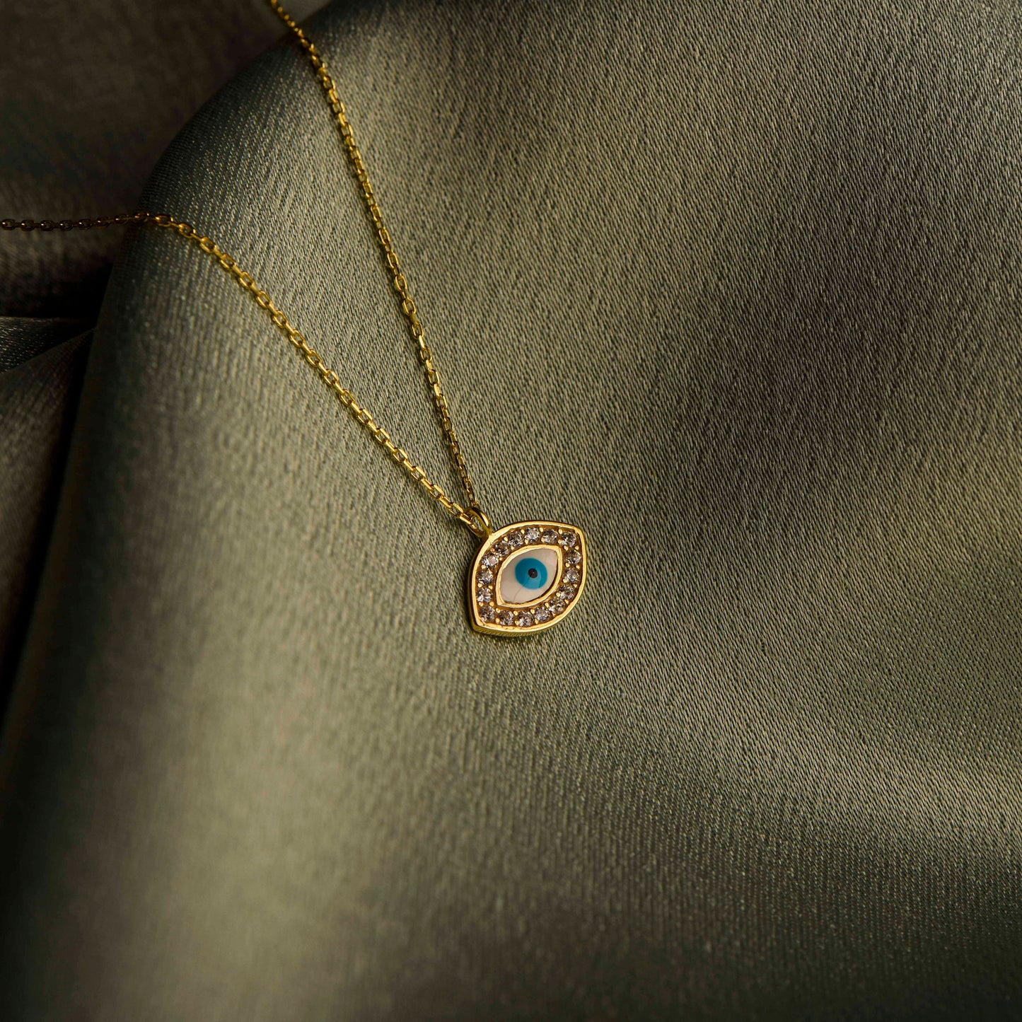 Diamond Framed Evil Eye Necklace,Protection and Style Combined,Mystical Symbol Necklace,Negative Repellent Necklace,Christmas Gift Necklace