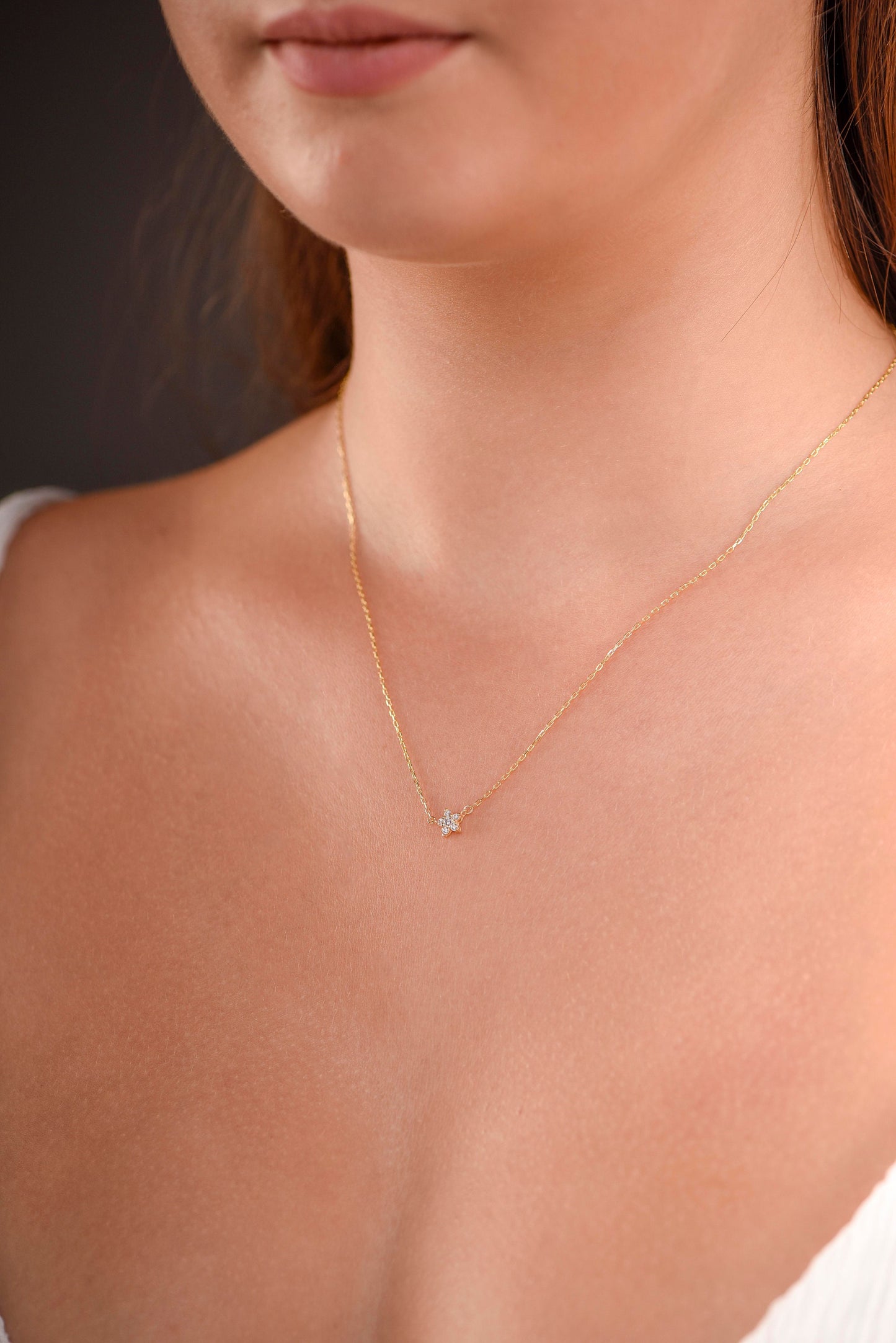 Thiny Star Necklace,Minimal Star Necklace,Solid Gold Diamond Star Necklace,Stylish Star Necklace,Mother's Day Gift, Gift For Mom