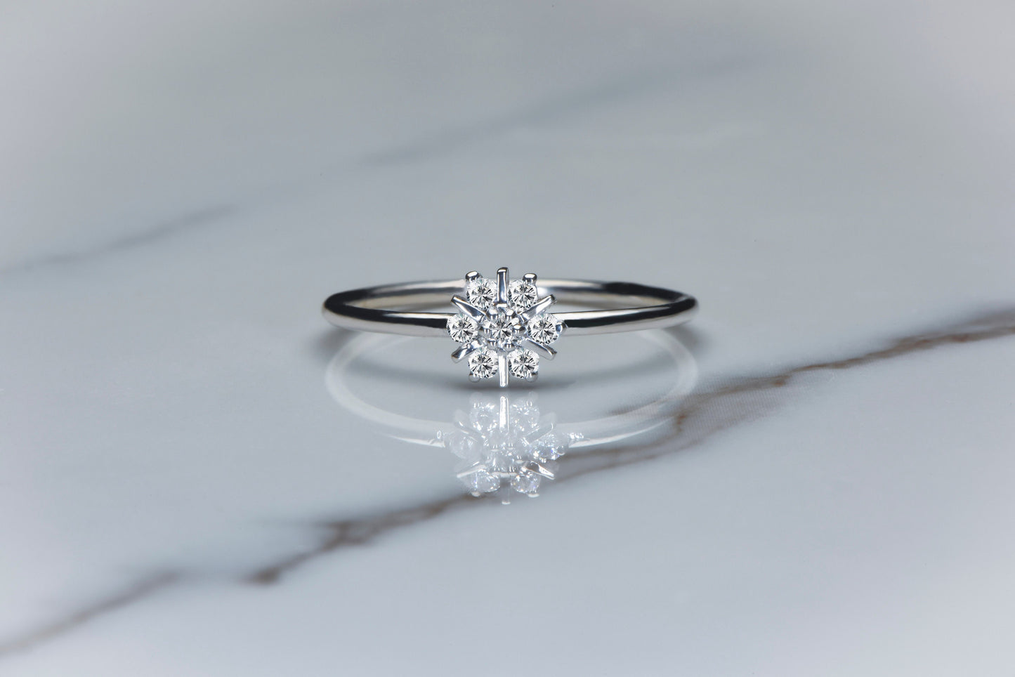 14K White Gold Diamond Snowflake Ring – Minimalist Cluster Engagement Band