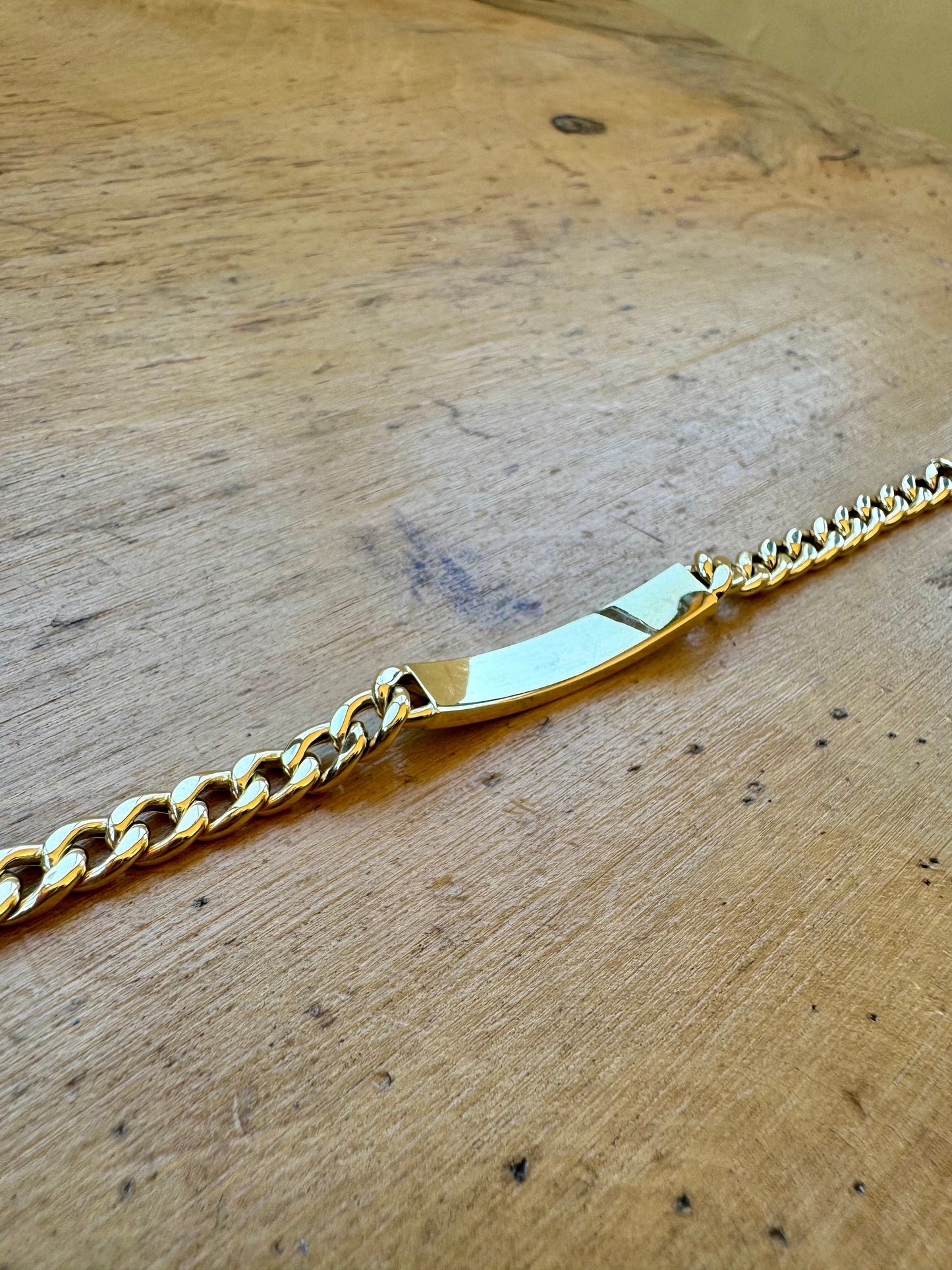 14K Gold ID Bracelet, Name Date Bar Cuban Link Bracelet, Personalized Engraved Bar Gold Bracelet,Valentine’s Day Gift,Gift for Love