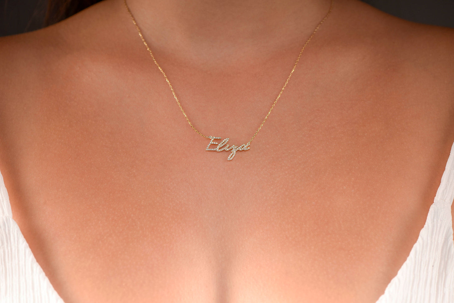 14K Solid Gold Name Necklace/Gold Name Necklace/Diamond Name Necklace/Gold Name Necklace/Personalized Name Necklace/Gift for Love