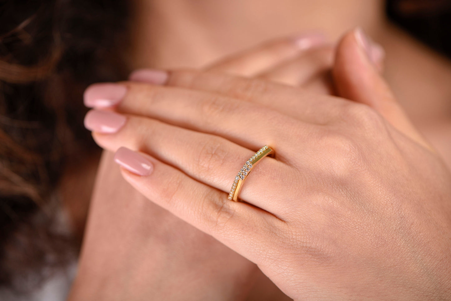 Modern Pyramid Style Diamond Ring in 14K Solid Gold - Half Eternity Wedding Band-Birthday Gift Ring,Gift For Love, Gift For MOM