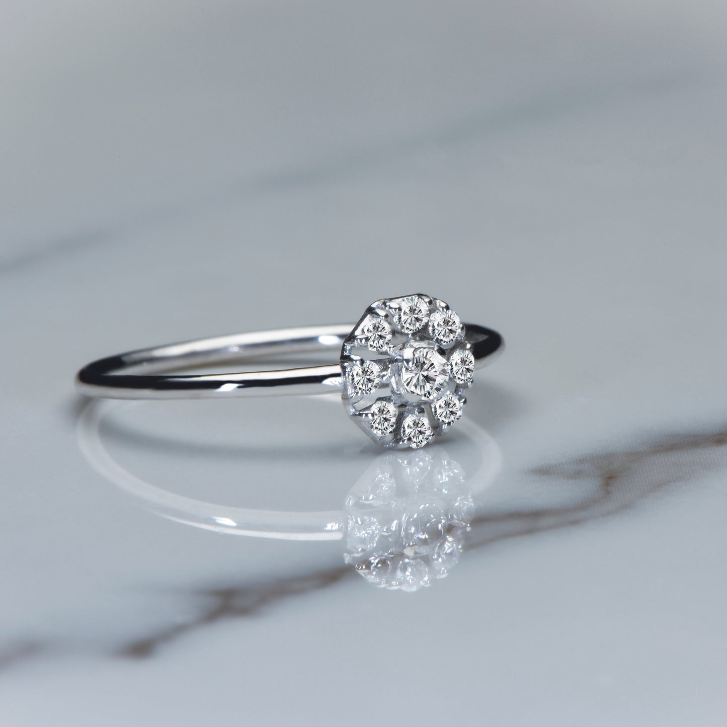 Elegant Diamond Flower Ring,Solid White Gold Cluster Ring with Stunning Diamond Accents,Minimal Diamond Ring, Gift For MOM