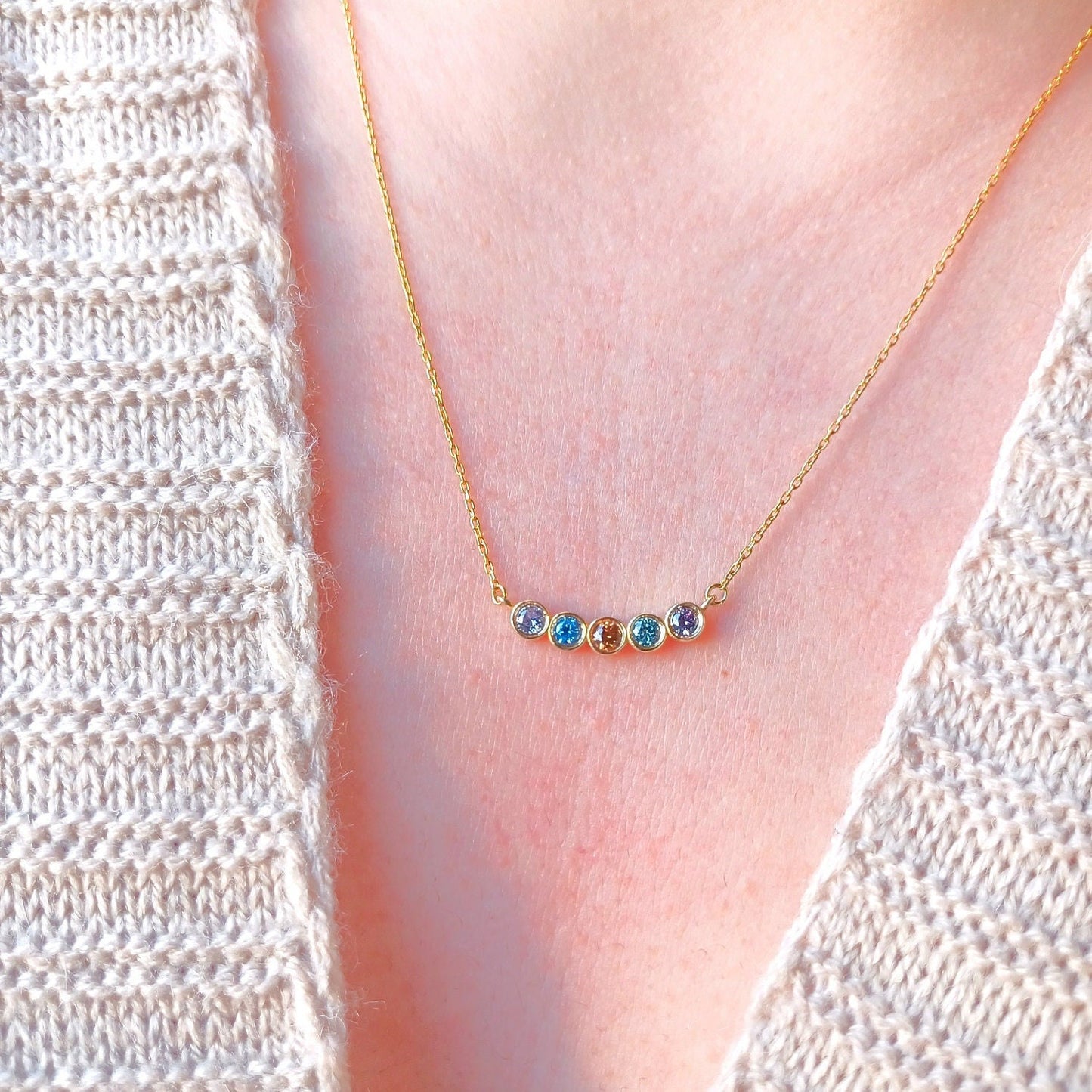 Solid Gold Birthstone Necklace, Personalized Birthstone Necklace, Bridesmaid gift,Birthday Gift, Birthstone Jewelry,Mother's Day Gift