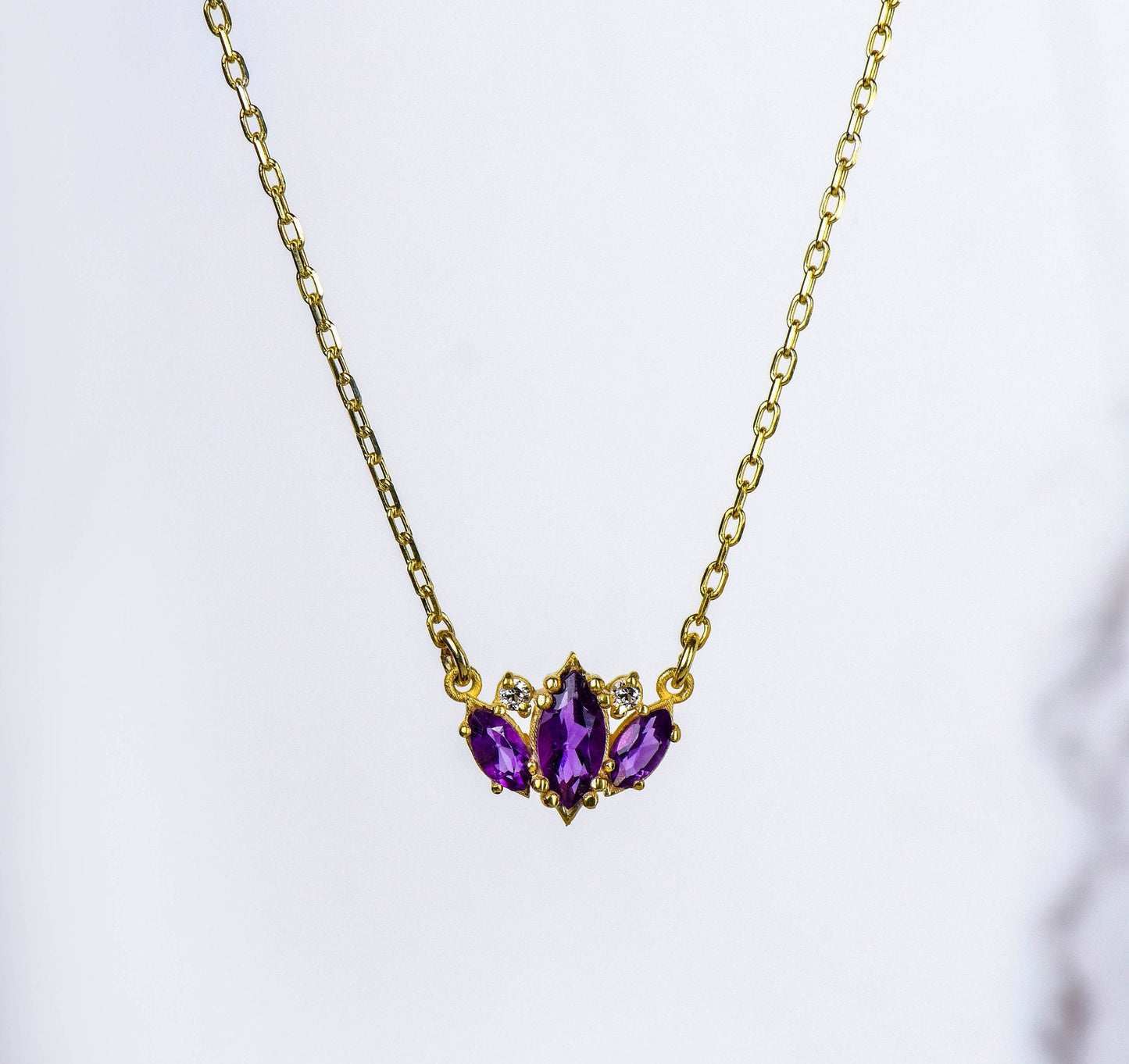 Gold Amethyst Stone Necklace, Peridot Stone Necklace, Amethyst and Peridot Stone Necklace, Marquise Cut Necklace,Christmas Gift Necklace