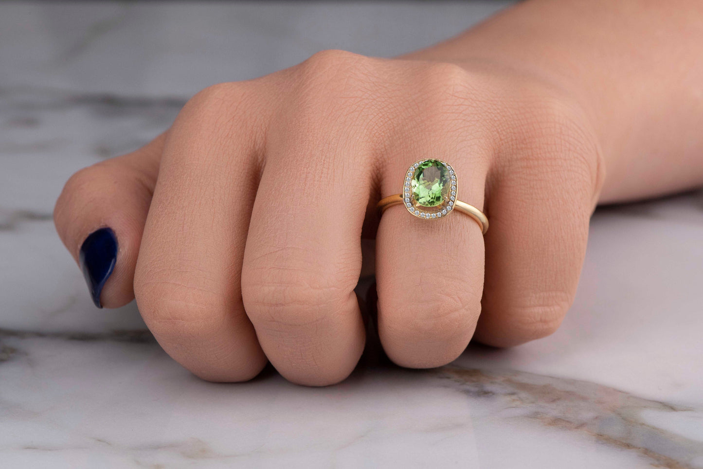 Vintage Oval Cut Peridot and Diamond Ring in 14k Solid Gold – August Birthstone Halo Ring for Her