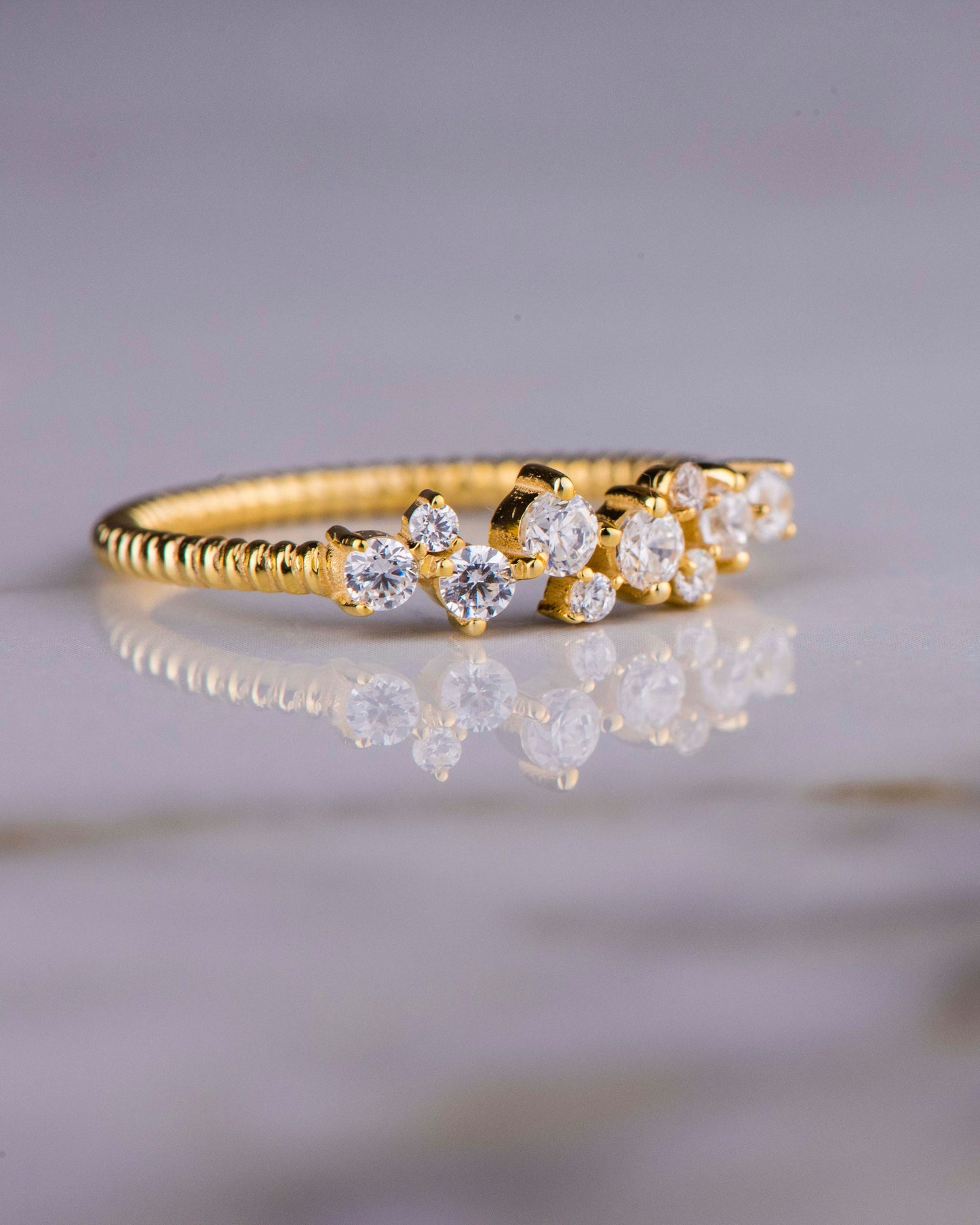 Solid Gold Minimal Diamond Ring, Diamond Gold Ring, Customizable Gold Ring, Elegant Thin Band Gold and Diamond Ring,Gift For Mom