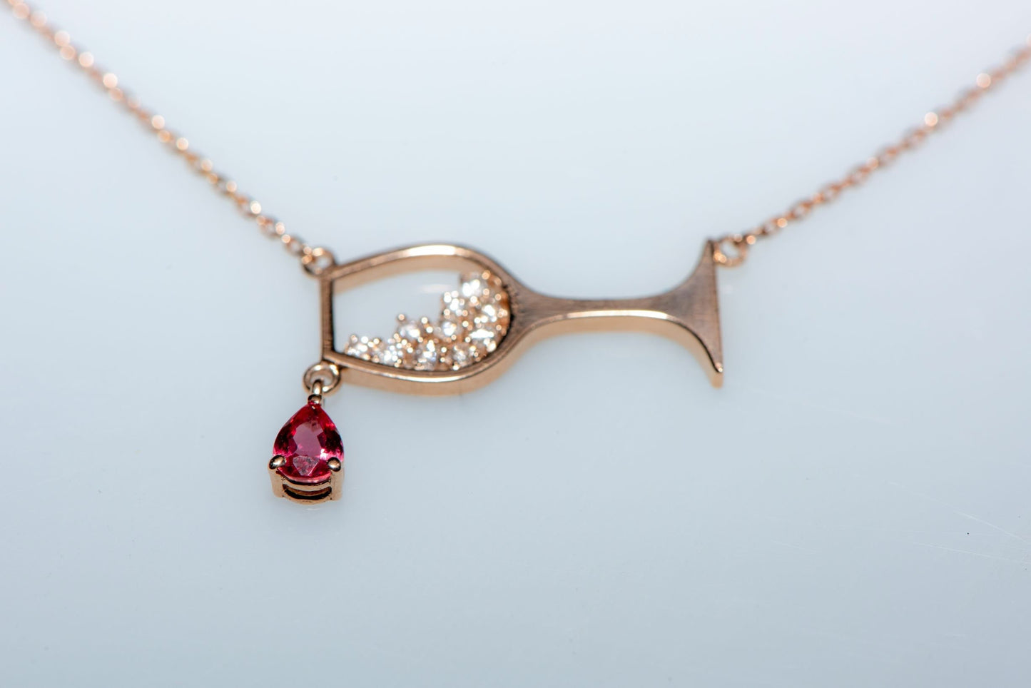 14k Gold Wine Glass Ruby Necklace /Diamond Necklace/Personalized Birthday Gift Necklace/Design Diamond Necklace/ Gift For MOM