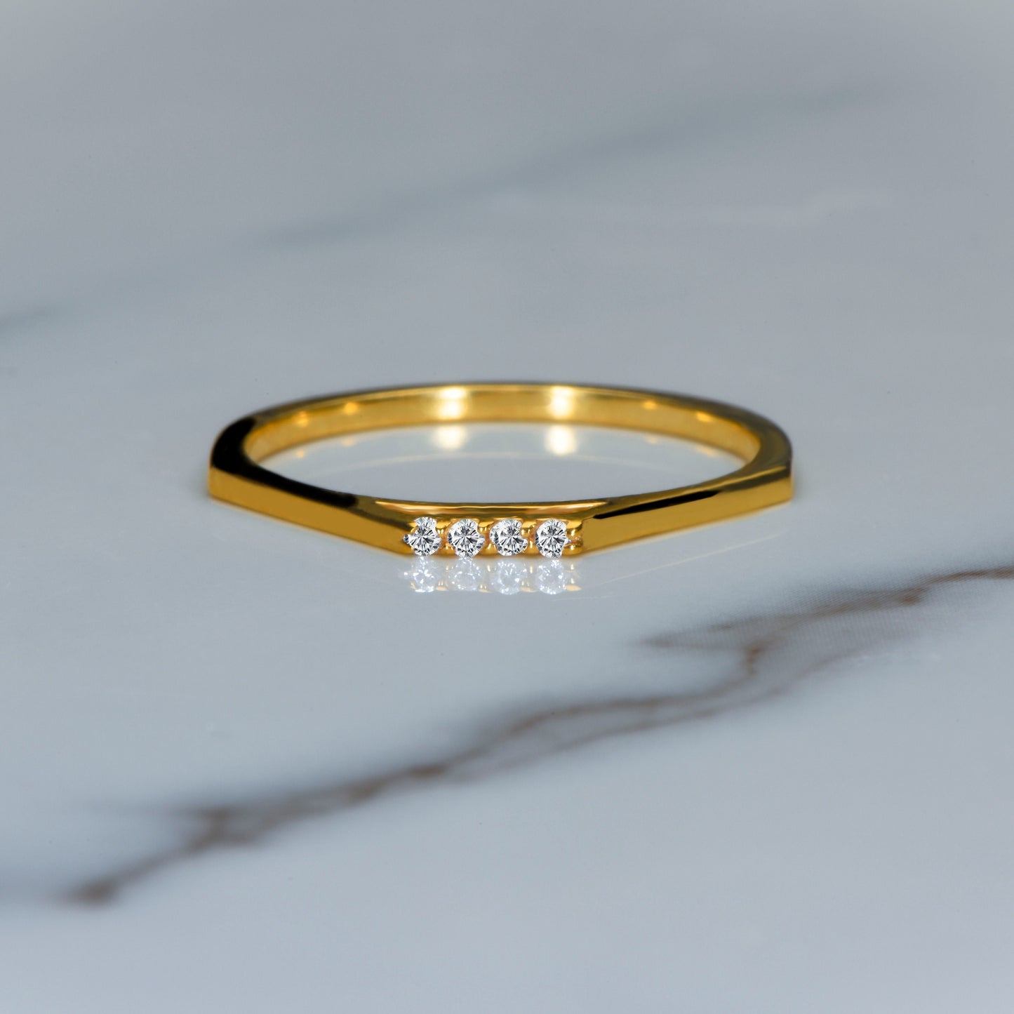 Dainty Diamond Promise Ring, 14K solid gold diamond ring, Square style diamond wedding band, Thin gold ring- Gift for Mom