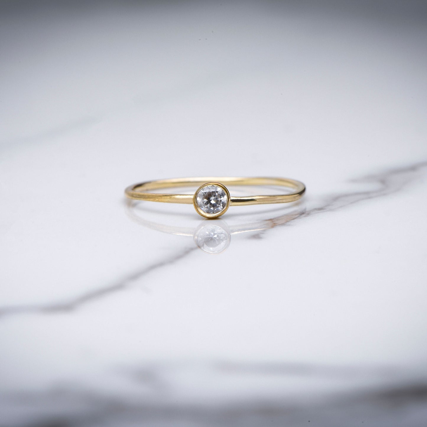 14K Gold Bezel Set Solitaire Ring – Dainty Diamond Stackable Minimalist Ring for Women