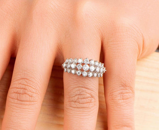 18K White Gold Diamond Wide Band Ring, 1.30Ct Natural Conflict-Free Diamonds, Wedding Anniversary Engagement Gift, Luxury Handmade Jewelry