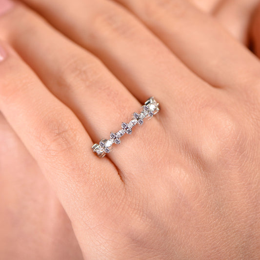 Solid Gold Marquise and Round Diamond Ring, Elegant Marquise and Round Diamond Ring with Thin Band, Gift For Mom