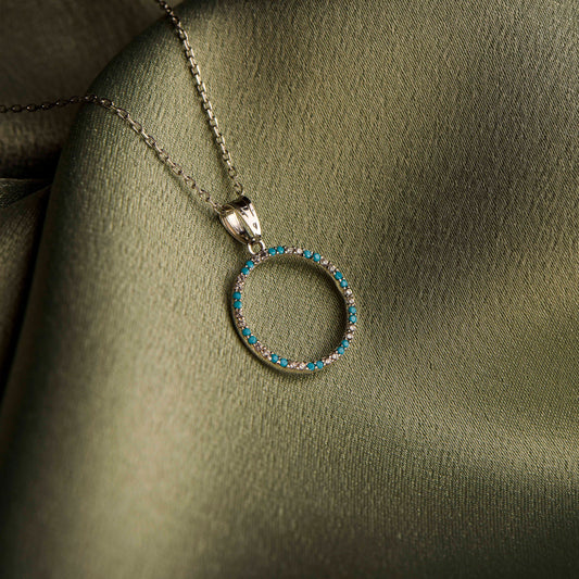 Stunning Diamond and Turquoise Circle Necklace,Modern and Versatile Jewelry,Birthday Gift Necklace,Christmas Gift Necklace,X-mas Gift Charm