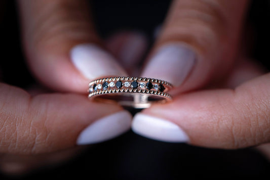 14K Solid Rose Gold Black And White Diamond Ring For Women,Diamond stacklable Ring,Diamond Wedding Band, Mothers Day Gift