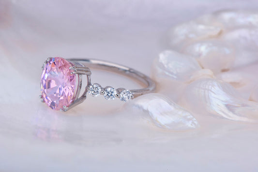 Oval Pink Sapphire and Diamond Ring in 14k Gold – Modern Engagement or Mother’s Day Gift for Her