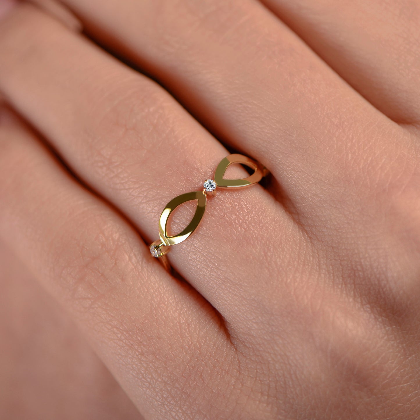 14K Gold Almond Shape Diamond Ring with Thin Band, Minimalist Elegant Ring for Her, Modern Fine Jewelry Gift