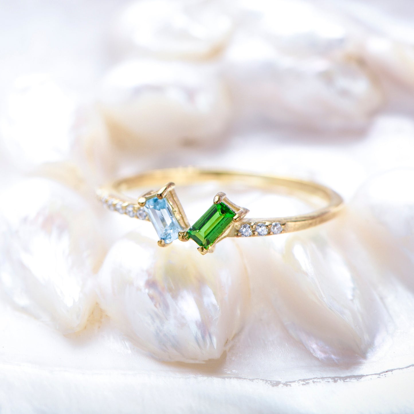 Two Birthstone Ring – 14K Yellow Gold Personalized Double Gemstone Band | Custom Anniversary or Mother’s Day Gift