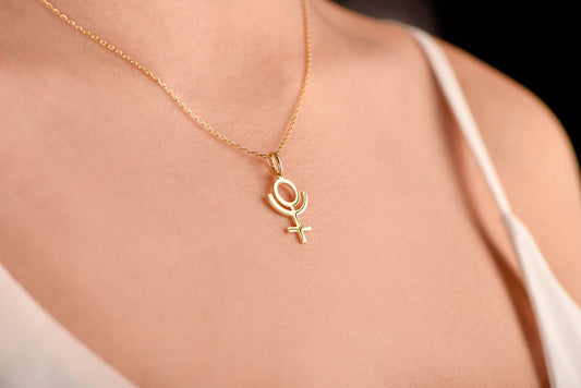 14K Solid Gold Pluto Symbol Necklace,Celestial Charm for Outer Space Lovers,Pluto Symbol Necklace,Christmas Gift Necklace,X-mas Gift Charm