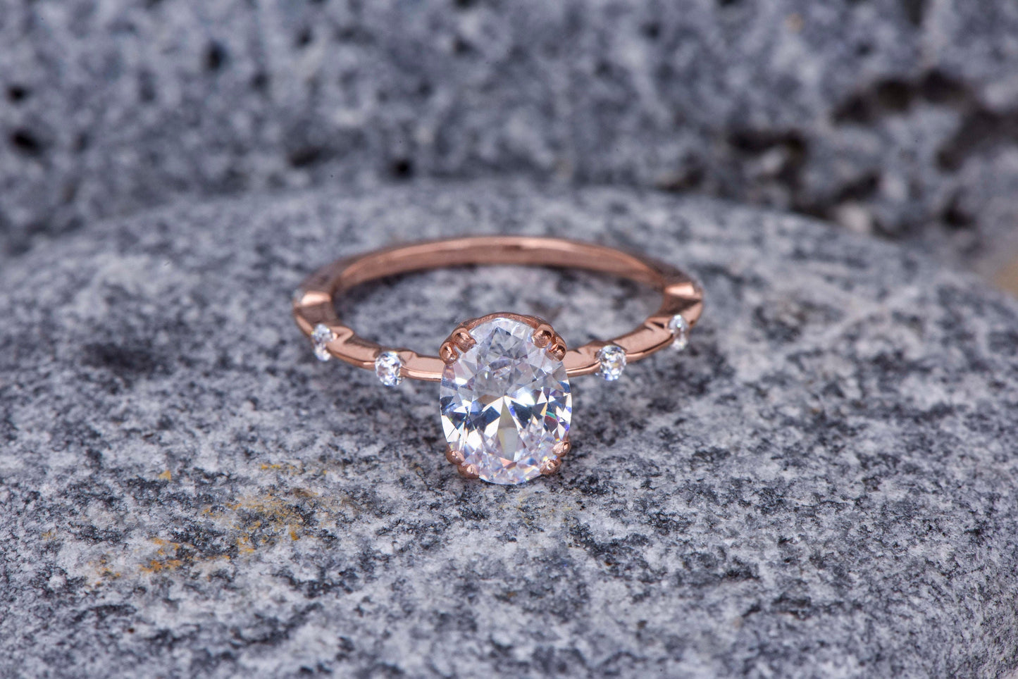 Gold Solitaire Ring,Solitaire Diamond Ring,Gold Ring with Diamond Edge,Marriage Proposal Solitaire Ring, Gift For Mom