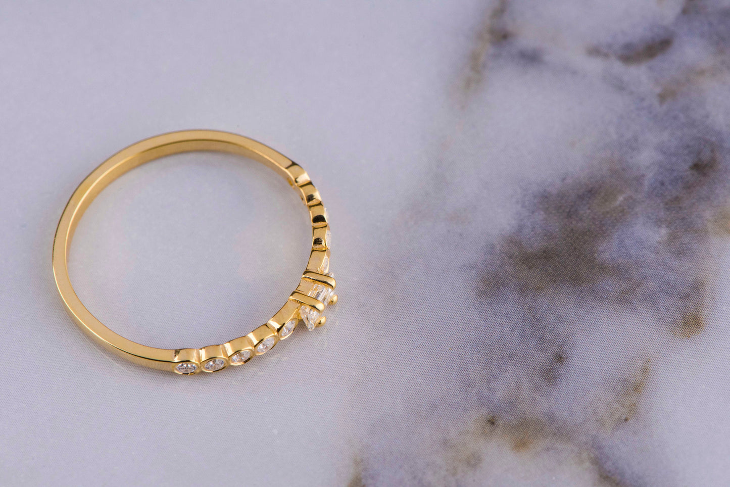 14K Gold Baguette and Round Diamond Ring – Dainty Stackable Engagement Band