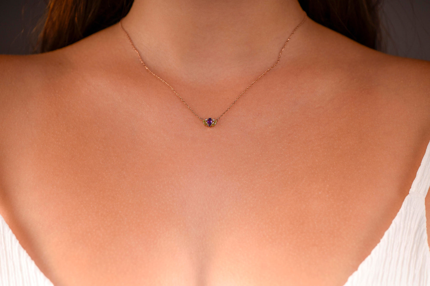 Gold Amethyst Stone Necklace, Peridot Stone Necklace, Amethyst and Peridot Stone Necklace, Marquise Cut Necklace,Christmas Gift Necklace