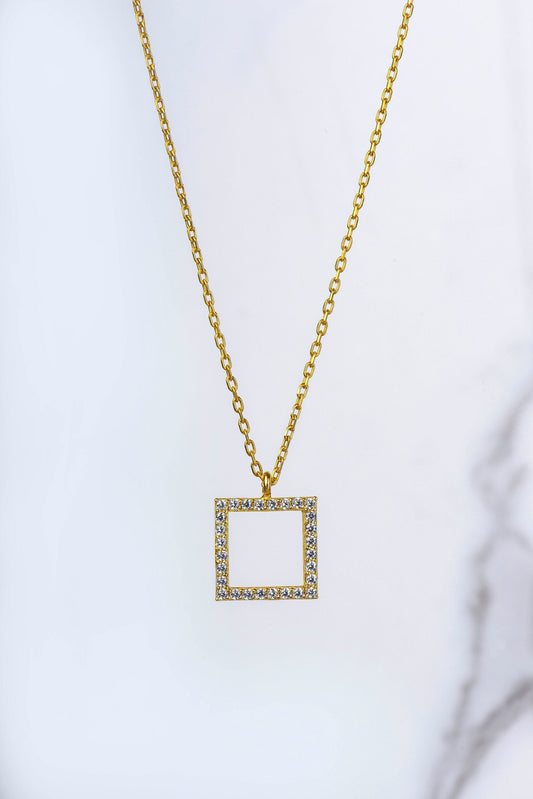 Solid Gold Square Diamond Necklace - Dazzling Statement Piece-Solid Gold Diamond Necklace- Gift for Mom